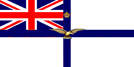  
Before 1918 the Royal Naval Air Service used the White Ensign and  the Royal Flying Corps used the Union Flag.
An interim flag was produced to represent the Royal Air Force at the armistice celebrations; a 'white ensign' with an overall dark blue St George's Cross, the Royal Air Force eagle in the centre of the cross, and a royal crown above it on the vertical arm of the cross. Between the armistice, 11 November 1918 and 26 July 1920 when the 
present ensign was approved, the Royal Air Force was supposed to fly the Union Jack, but some former Royal Naval Air Service units flew the White Ensign, or the white ensign with a blue St George's Cross, but without the eagle and crown.